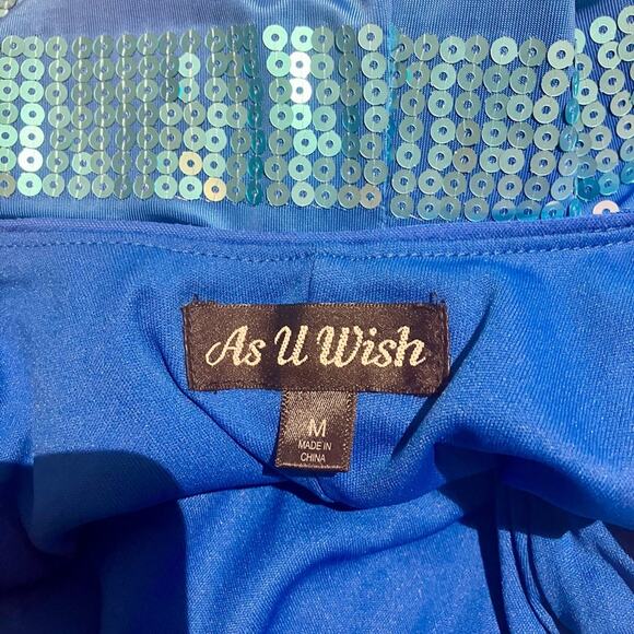 Hanukkah Bodycon Ombre Blue Sequin Striped Mini Dress 3/4 Sleeve Size M - Picture 3 of 10